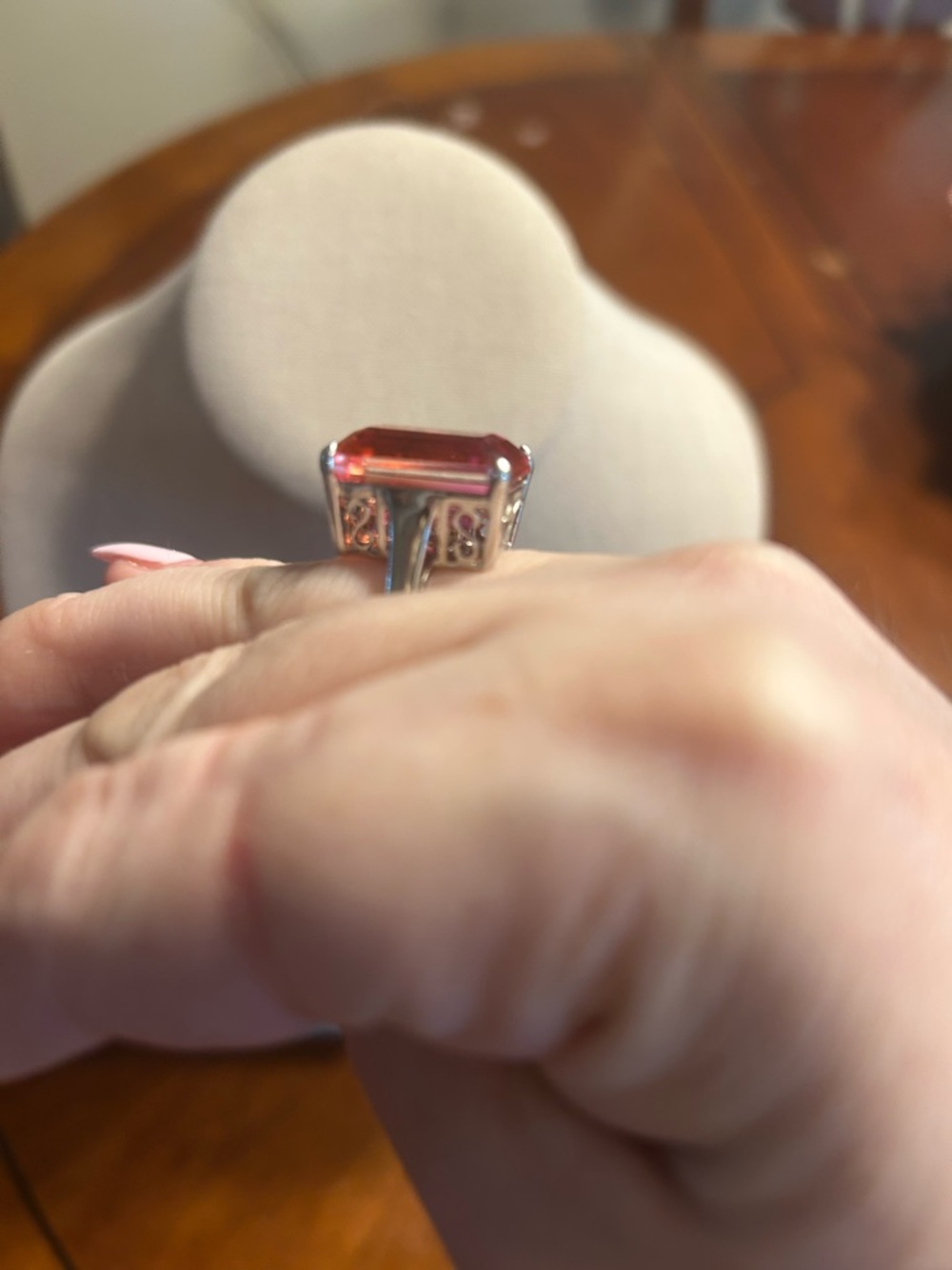 Pink Emerald-cut Tourmaline Sterling Silver Ring - Picture 2 of 2